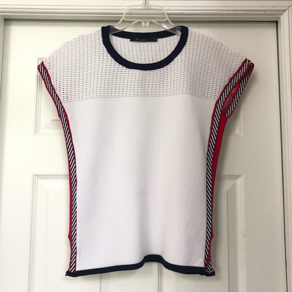 Monnari Perforated Mesh Contrast Border Top Blouse